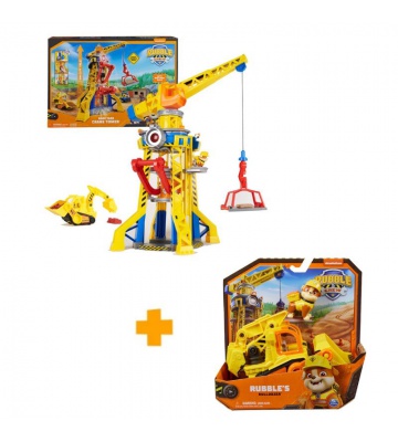 Pacchetto: Gru interattiva con suoni Rubble & Crew 60 cm + veicolo base Rubble