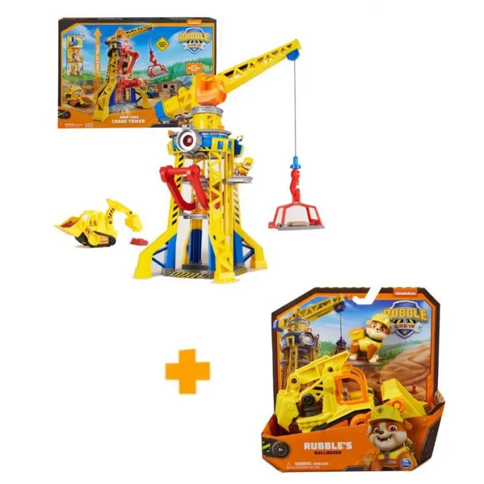 Pacchetto vantaggioso: Rubble & Crew gru interattiva con suoni 60 cm + veicolo base Rubble