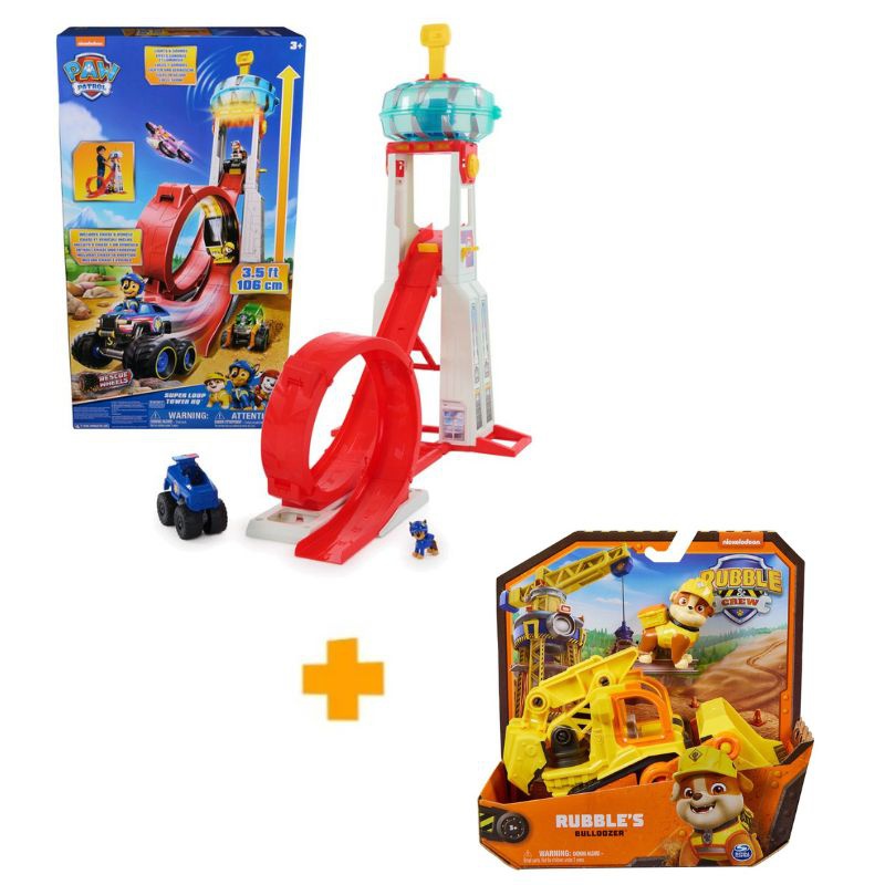 Pacchetto vantaggioso: PAW Patrol grande torre Rescue Wheels + Rubble & Crew veicolo Rubble