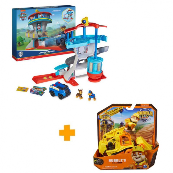 Pacchetto vantaggioso: PAW Patrol torre di guardia + Rubble & Crew veicolo di base Rubble