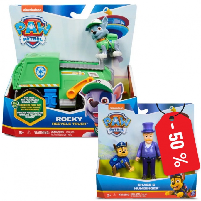 Pacchetto vantaggioso: PAW Patrol veicolo base Rocky e sindaco Humdinger a metà prezzo