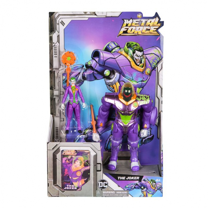 Figura di Joker della DC Metal Force con tuta d'azione