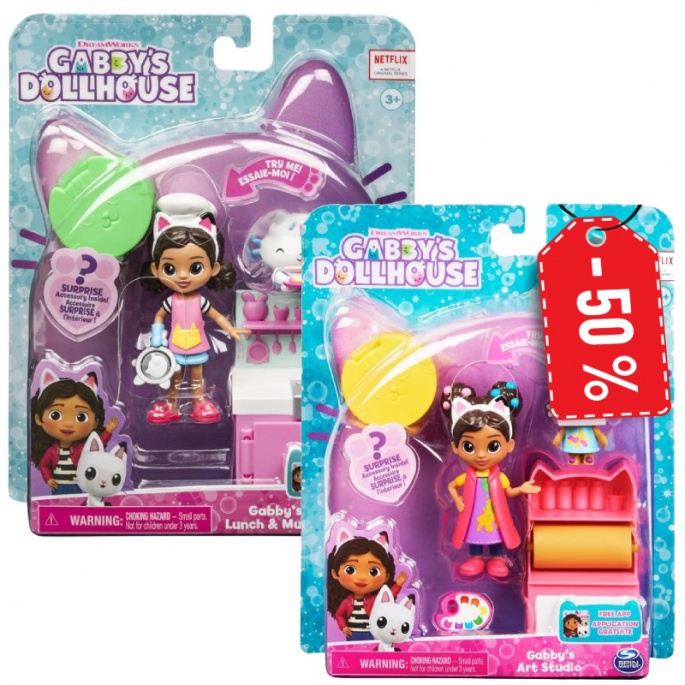 Azione: Gabby's Dollhouse set da gioco per gatti da cucina + studio d'arte per metà prezzo