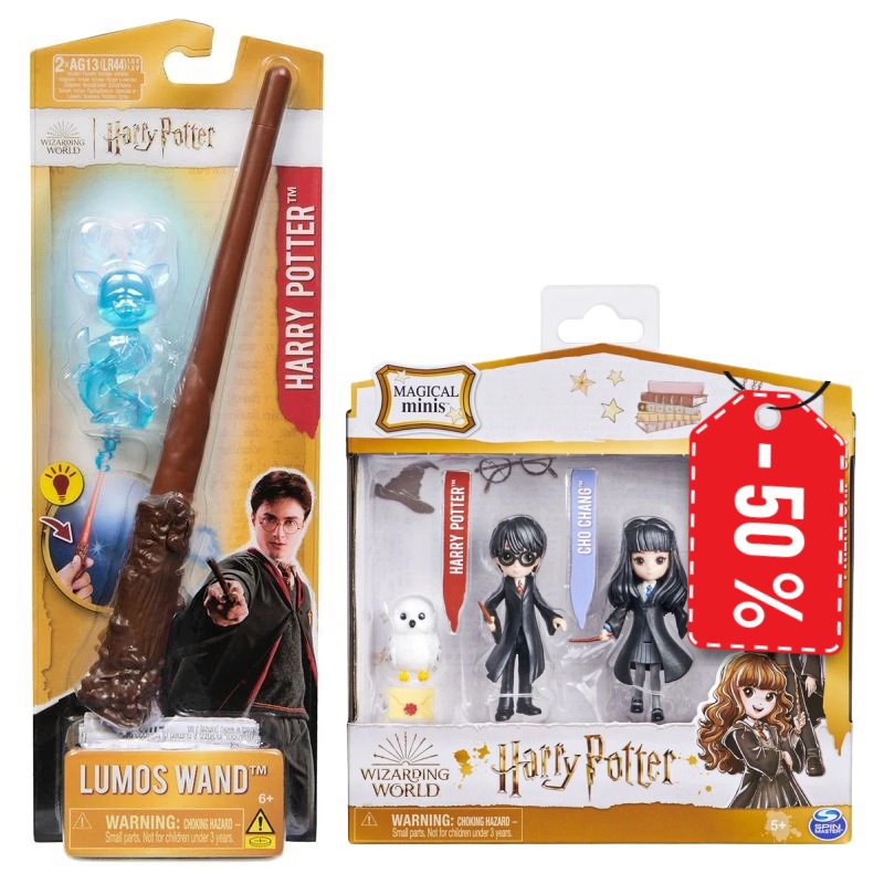 Azione Harry Potter bacchetta magica con patrono luminoso + figure di Harry e Cho a metà prezzo