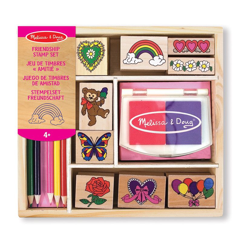 Melissa & Doug set di timbri in legno con colori lavabili amici allegri