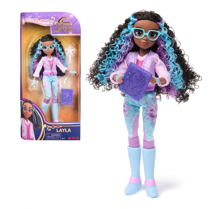Unicorn Academy bambola Layla con libro 24 cm