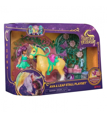 Unicorn Academy piccola stalla con bambola Ava e unicorno Leaf che cambia colore