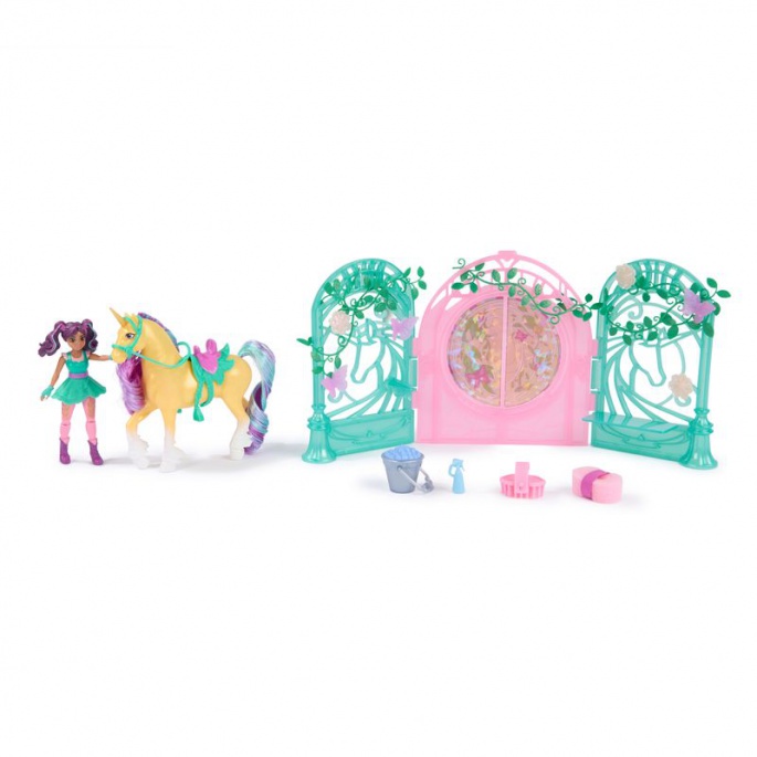 Unicorn Academy piccola stalla con bambola Ava e unicorno Leaf che cambia colore
