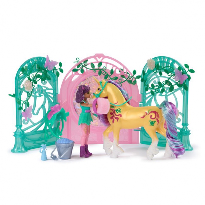 Unicorn Academy piccola stalla con bambola Ava e unicorno Leaf che cambia colore