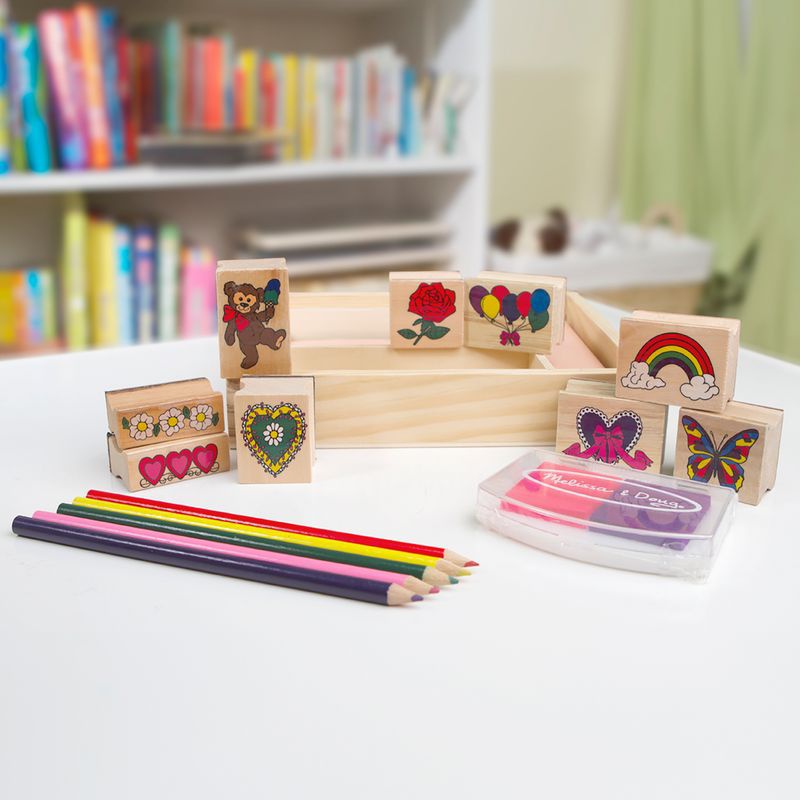 Melissa & Doug set di timbri in legno con colori lavabili amici allegri