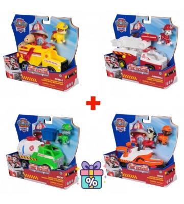 Set vantaggioso: Paw Patrol Fire Rescue veicolo Rubble + Marshall + Rocky + Zuma