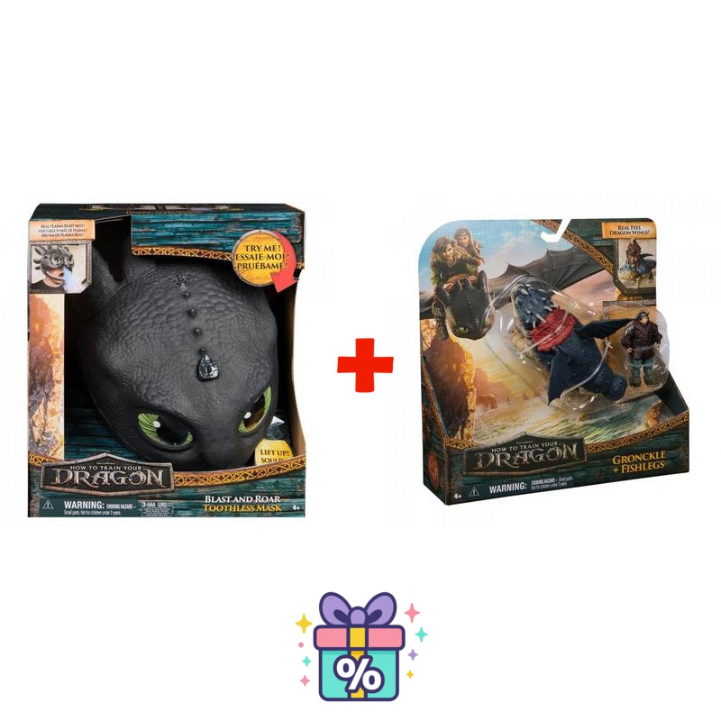 Set vantaggioso: Dragon Trainer maschera di Sdentato con suoni e luci + Gronkio e Gambedipesce