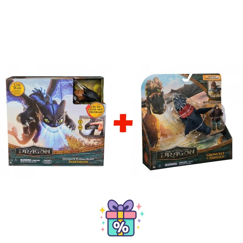 Set vantaggioso: Dragon Trainer Sdentato con effetti sonori e luminosi + Gronkius e Gambedipesce
