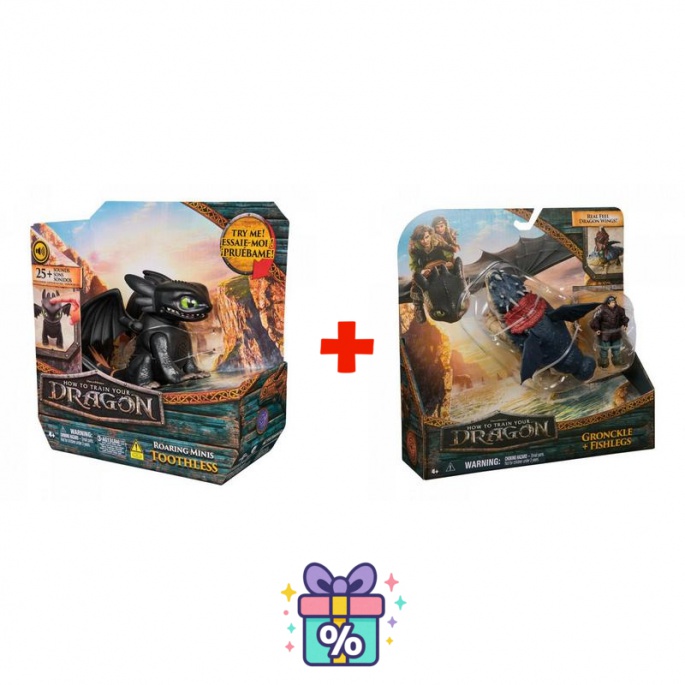 Set vantaggioso: Dragon Trainer mini drago con suoni e movimento Sdentato + Gronkio e Gambedipesce