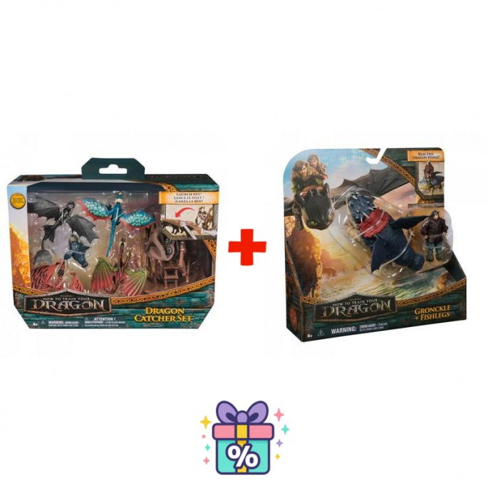 Set vantaggioso: Dragon Trainer multibalení figure + drago e Viking Gronkio e Gambedipesce