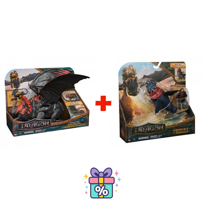 Set conveniente: Dragon Trainer grande drago Morte Rossa + drago e Viking Gronkio e Gambedipesce