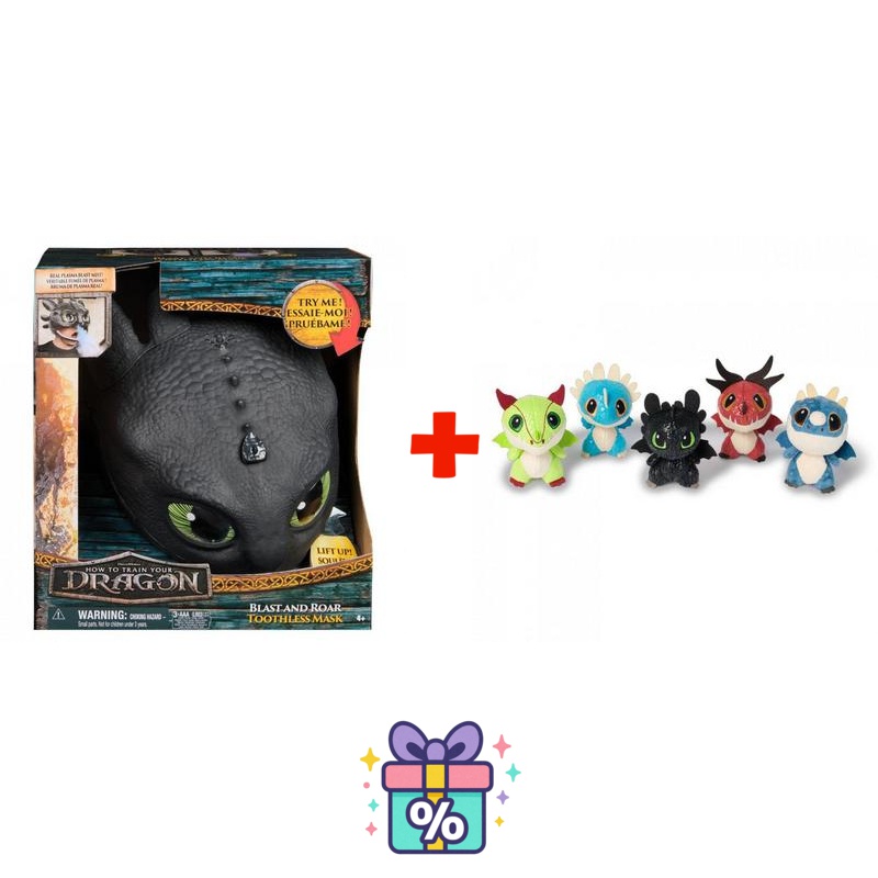 OFFERTA: Maschera Dragon Trainer Sdentato con suoni e luci + draghi di peluche nel barile GRATIS