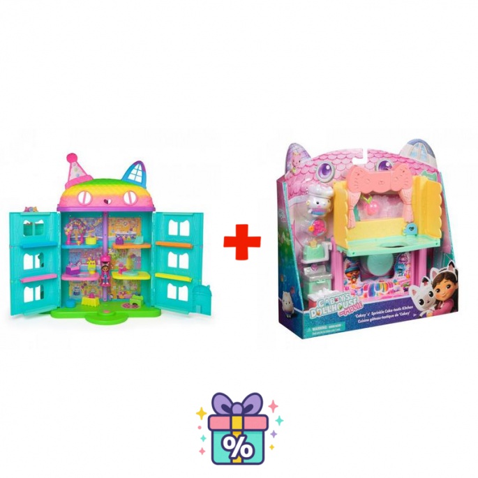 Set vantaggioso: Grande Casa delle Feste di Gabby’s Dollhouse + Cucina per la Grande Casa