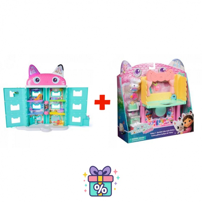 Set vantaggioso: Casa delle Bambole di Gabby nel film: grande casa del film + cucina per la grande casa