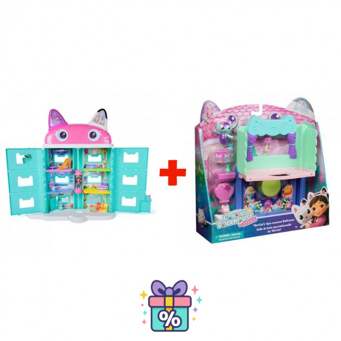 Set conveniente: Gabby’s Dollhouse nel film: grande casa dal film + bagno per la grande casa