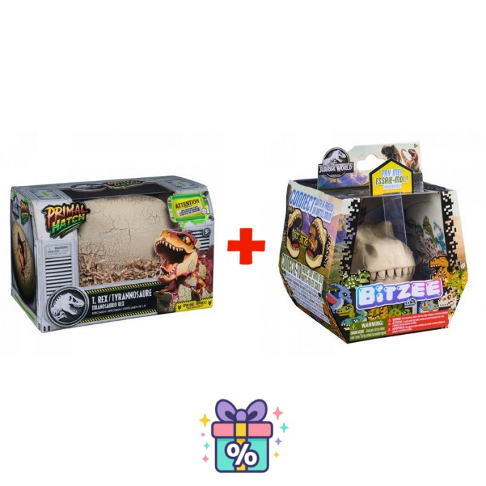 Set conveniente: Dino interattivo T-rex che si schiude dall'uovo + Bitzee mondo giurassico con dinosauri