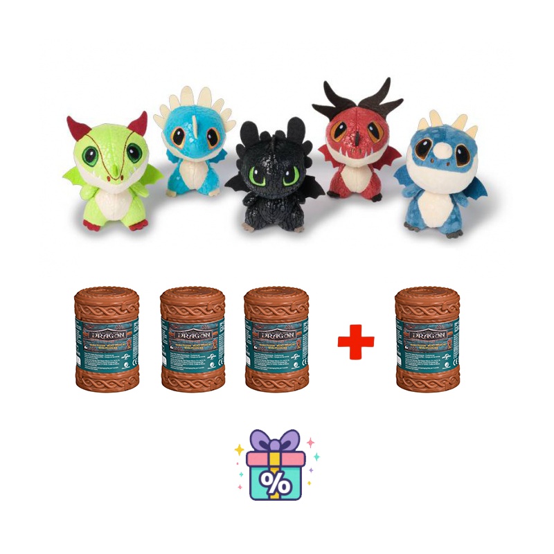 OFFERTA 3+1 gratis: Dragon Trainer - 4 draghi di peluche in botte al prezzo di 3