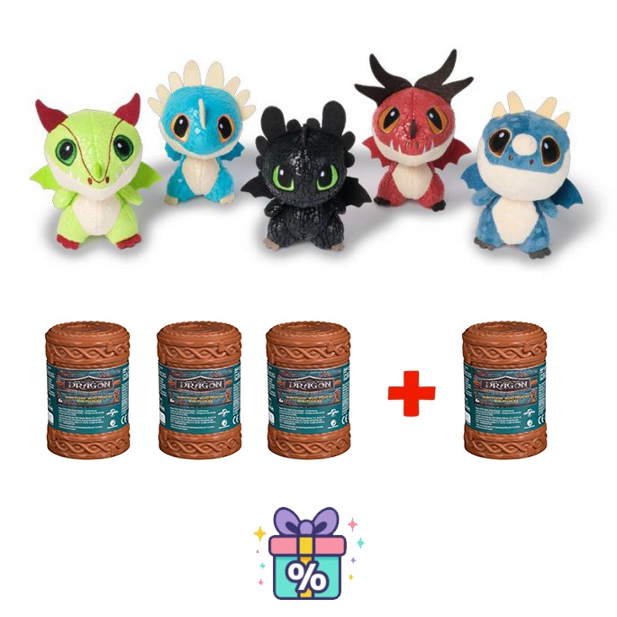 OFFERTA 3+1 gratis: Dragon Trainer - 4 draghi di peluche in botte al prezzo di 3