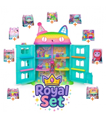 Royal set: Gabby’s Dollhouse grande casa festa con 9 accessori + DJ Catnip di peluche GRATIS