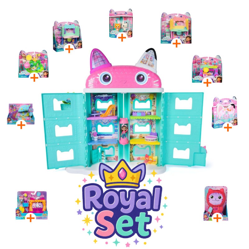 Royal set: Grande casa di Gabby’s Dollhouse dal film con 9 accessori + DJ Catnip di peluche GRATIS