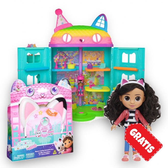 PROMOZIONE: Gabby’s Dollhouse grande casa festa + orecchie con effetti + bambola da pettinare GRATIS