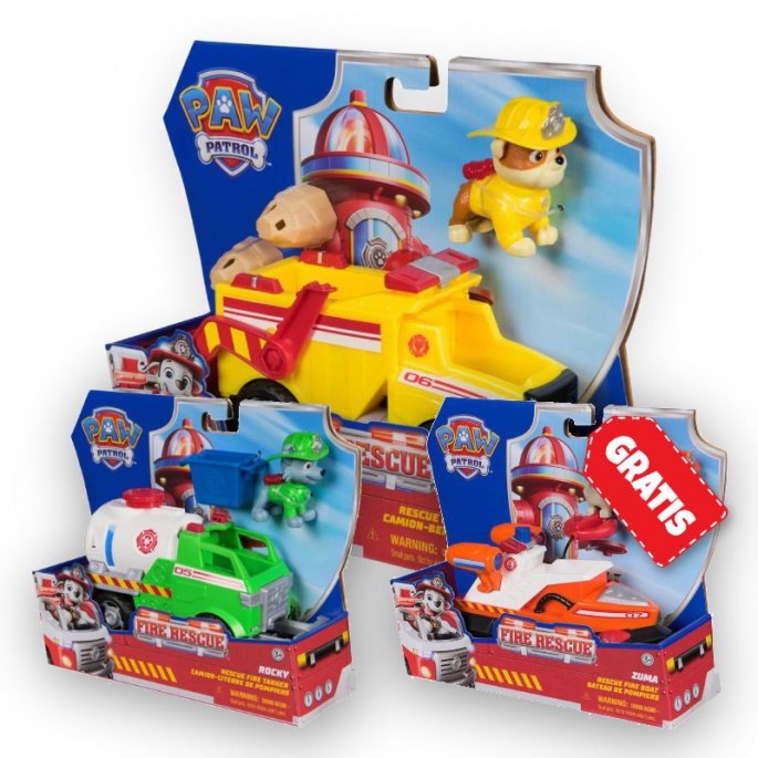 OFFERTA: veicoli Paw Patrol Fire Rescue Rubble + Rocky + Zuma GRATIS