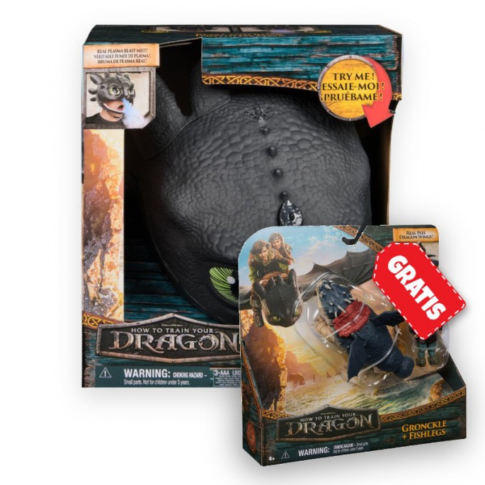 Set vantaggioso: Dragon Trainer maschera di Sdentato con suoni e luci + Gronkio e Gambedipesce