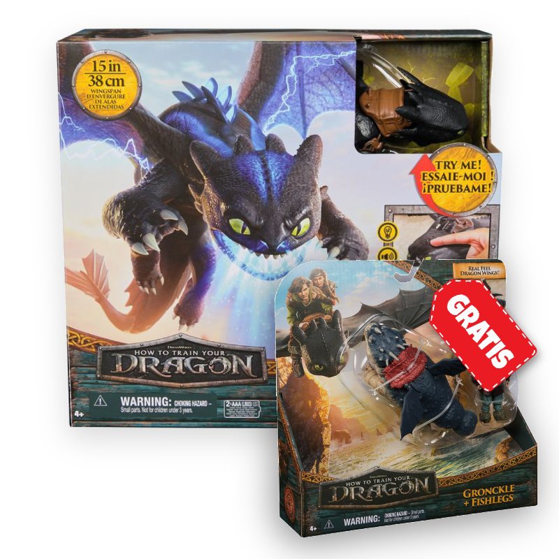 Set vantaggioso: Dragon Trainer Sdentato con effetti sonori e luminosi + Gronkius e Gambedipesce