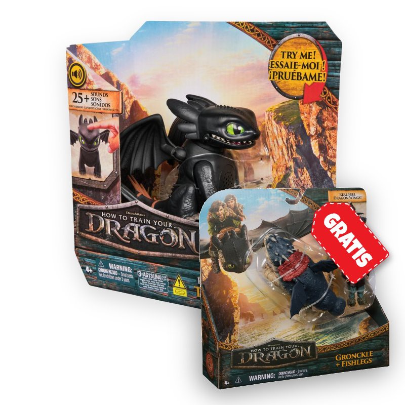 Set vantaggioso: Dragon Trainer mini drago con suoni e movimento Sdentato + Gronkio e Gambedipesce