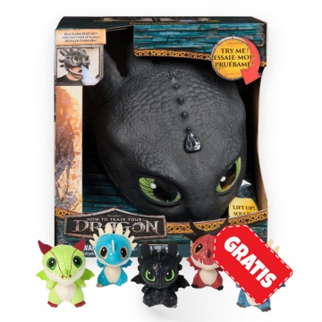 OFFERTA: Maschera Dragon Trainer Sdentato con suoni e luci + draghi di peluche nel barile GRATIS