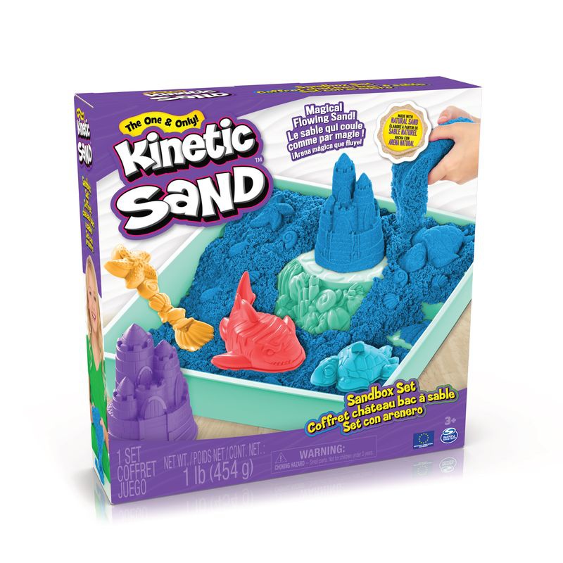 Kinetic Sand scatola di sabbia liquida con base blu