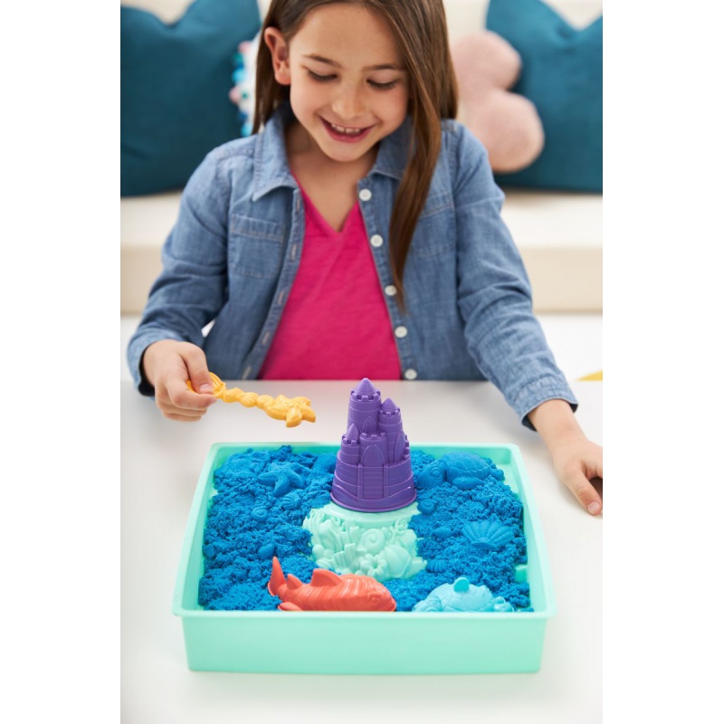 Kinetic Sand scatola di sabbia liquida con base blu