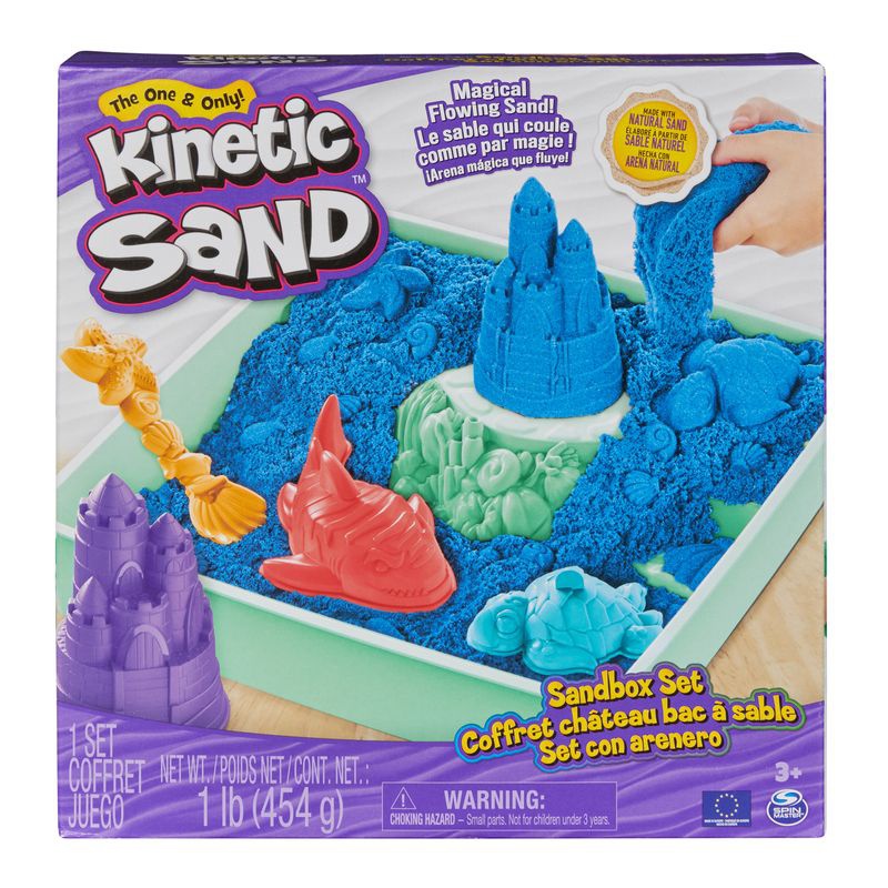 Kinetic Sand scatola di sabbia liquida con base blu