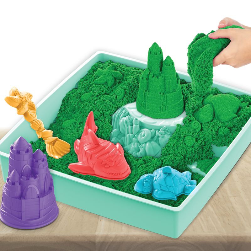 Kinetic Sand scatola di sabbia liquida con base verde