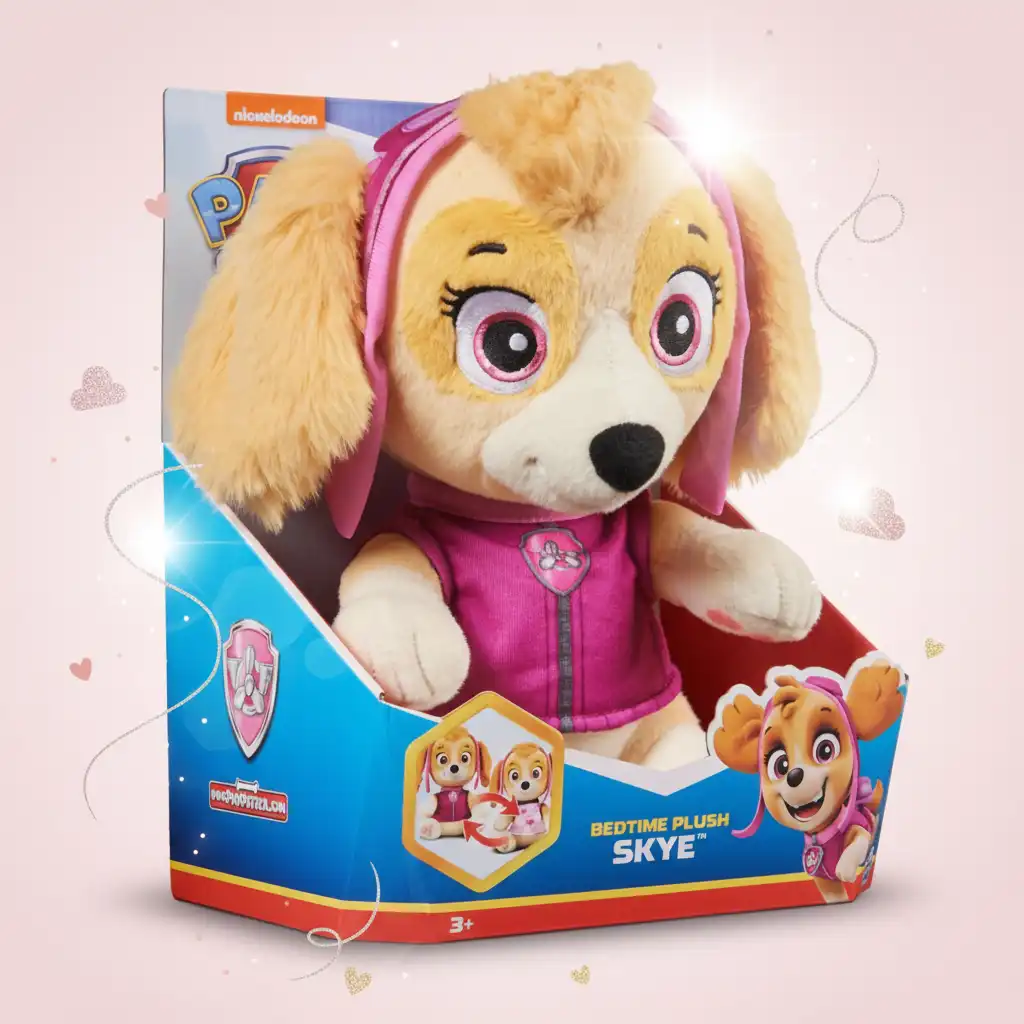 Lavorazione dettagliata del peluche Skye con uniforme reversibile
