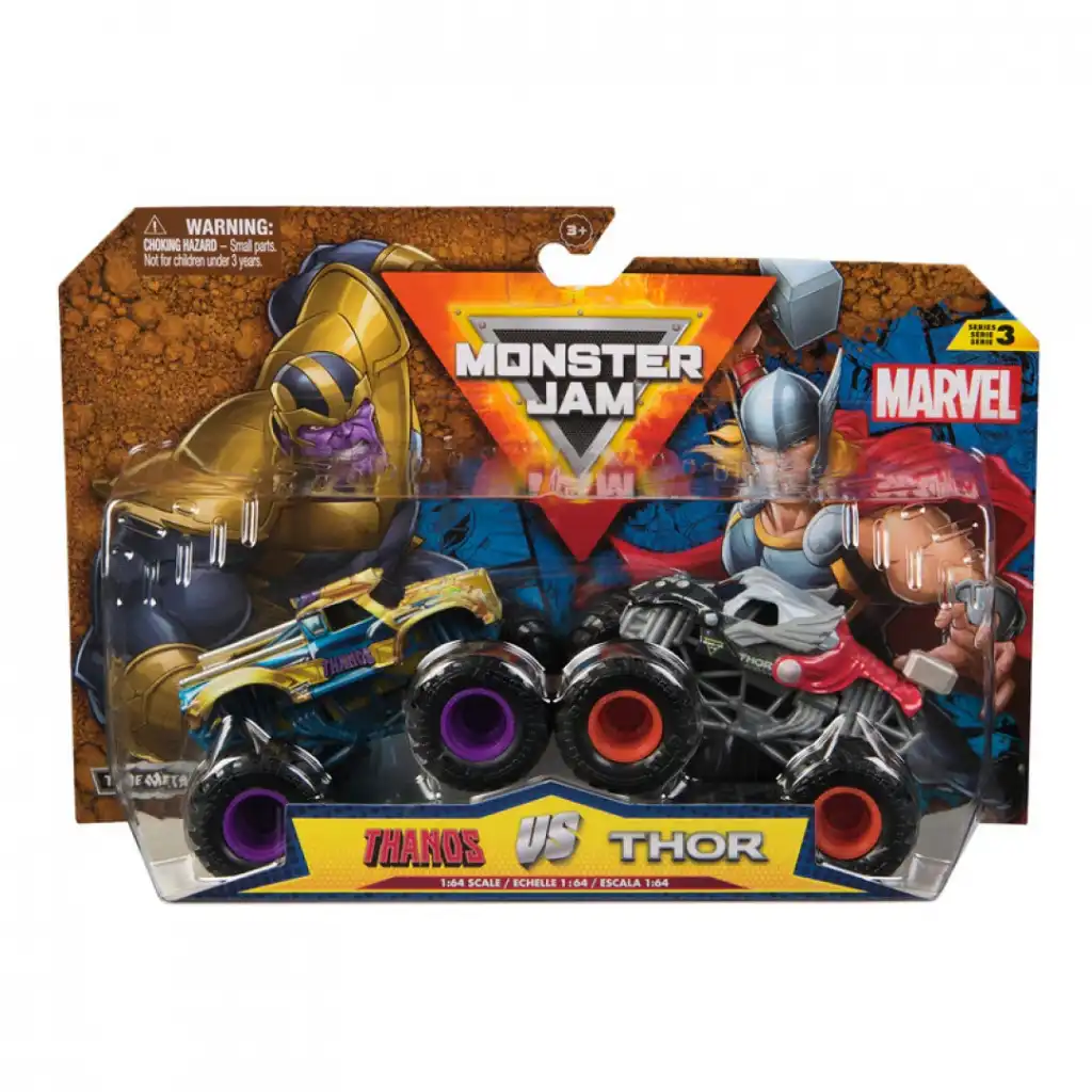 Dettagli precisi e resistenza metallica dei truck Thanos e Thor.
