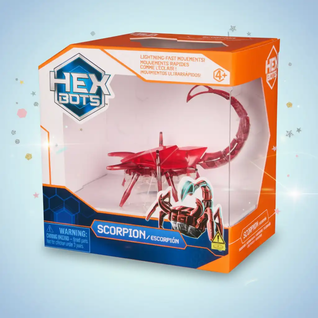 Finitura di qualità e dettagli realistici dello scorpione robotico rosso.