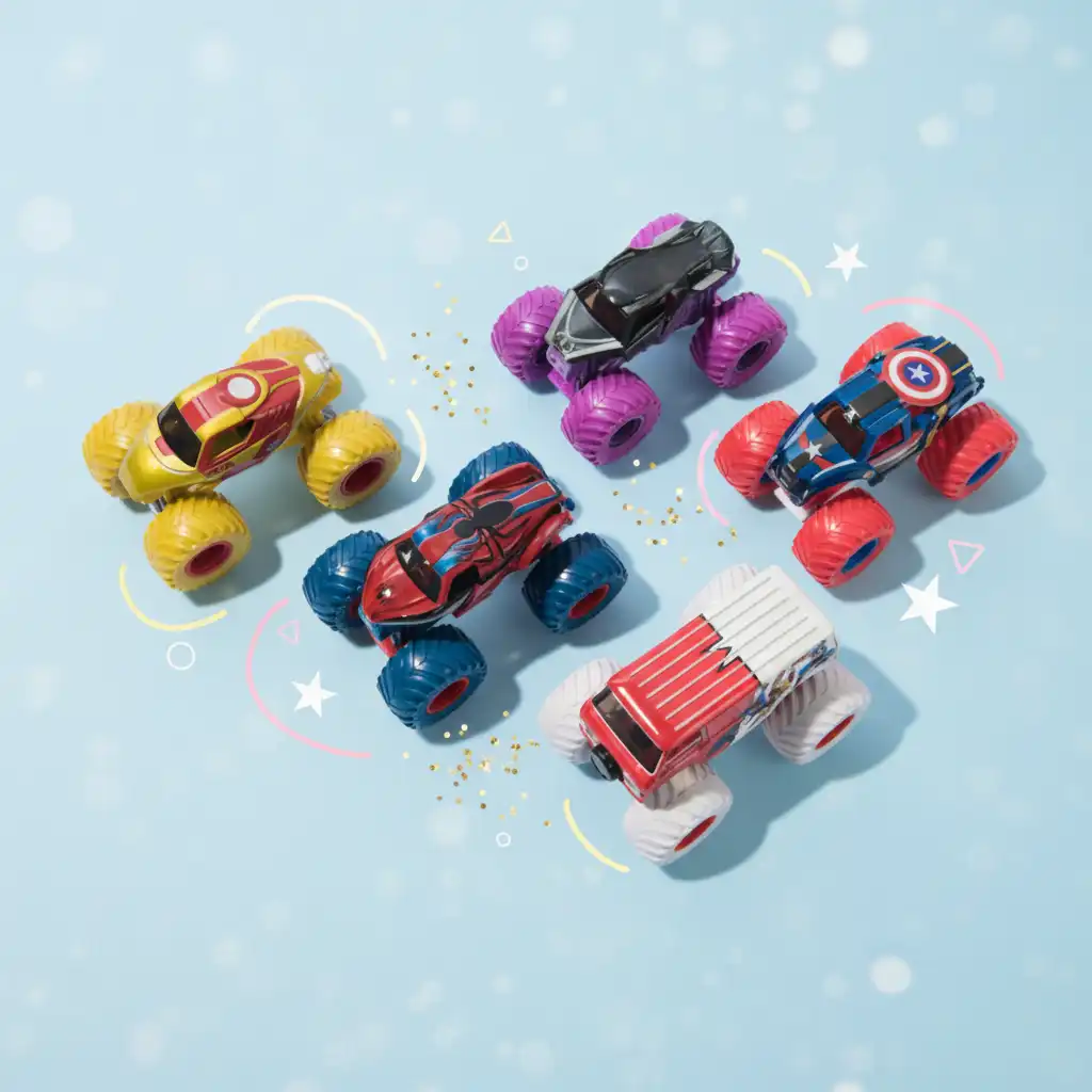 Vivi avventure eroiche nell'arena con gli iconici truck Marvel.