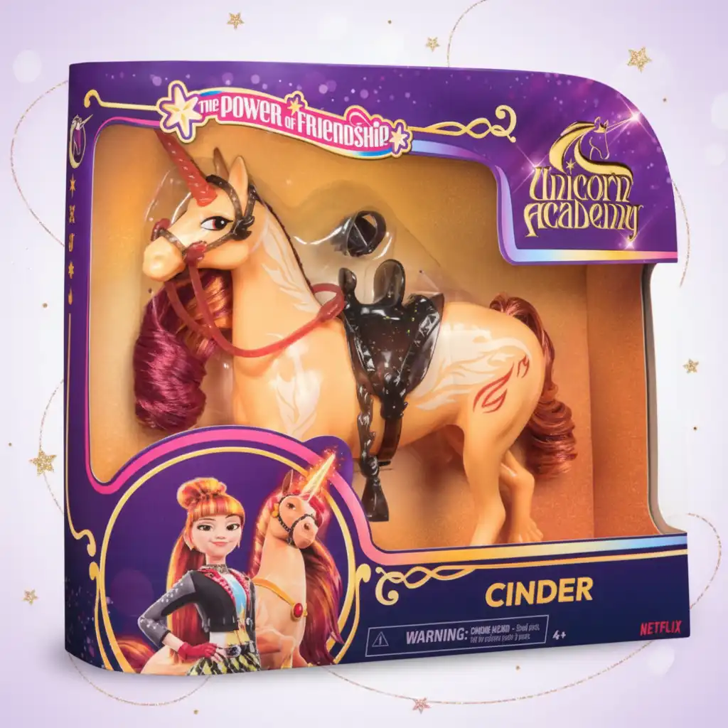 Dettagliato unicorno Cinder con elementi metallici Fire Magic.