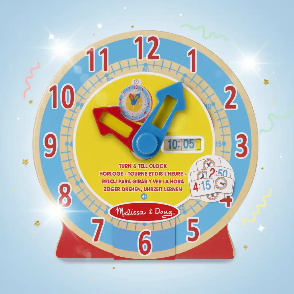 Scopri la magia del tempo con l'orologio in legno interattivo.