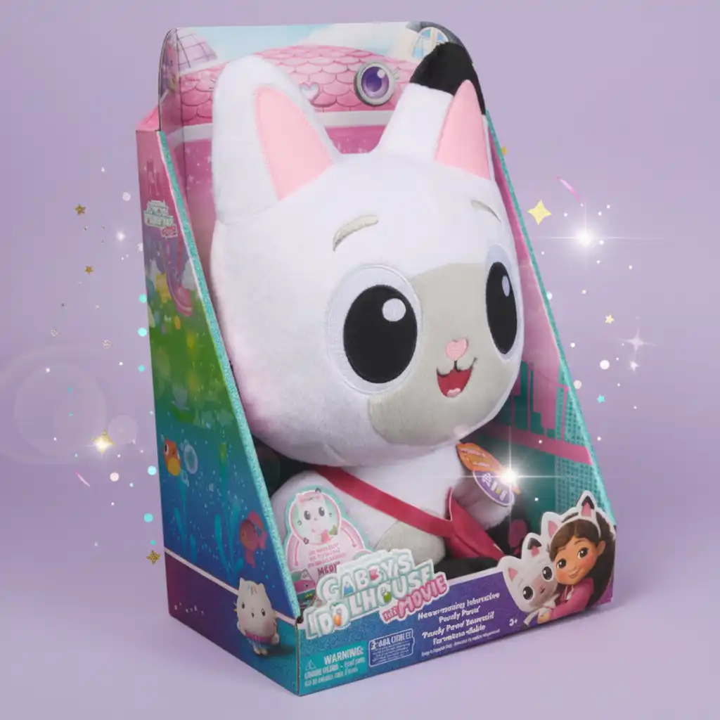 Lavorazione dettagliata del peluche interattivo Pandy Panda con accessori.
