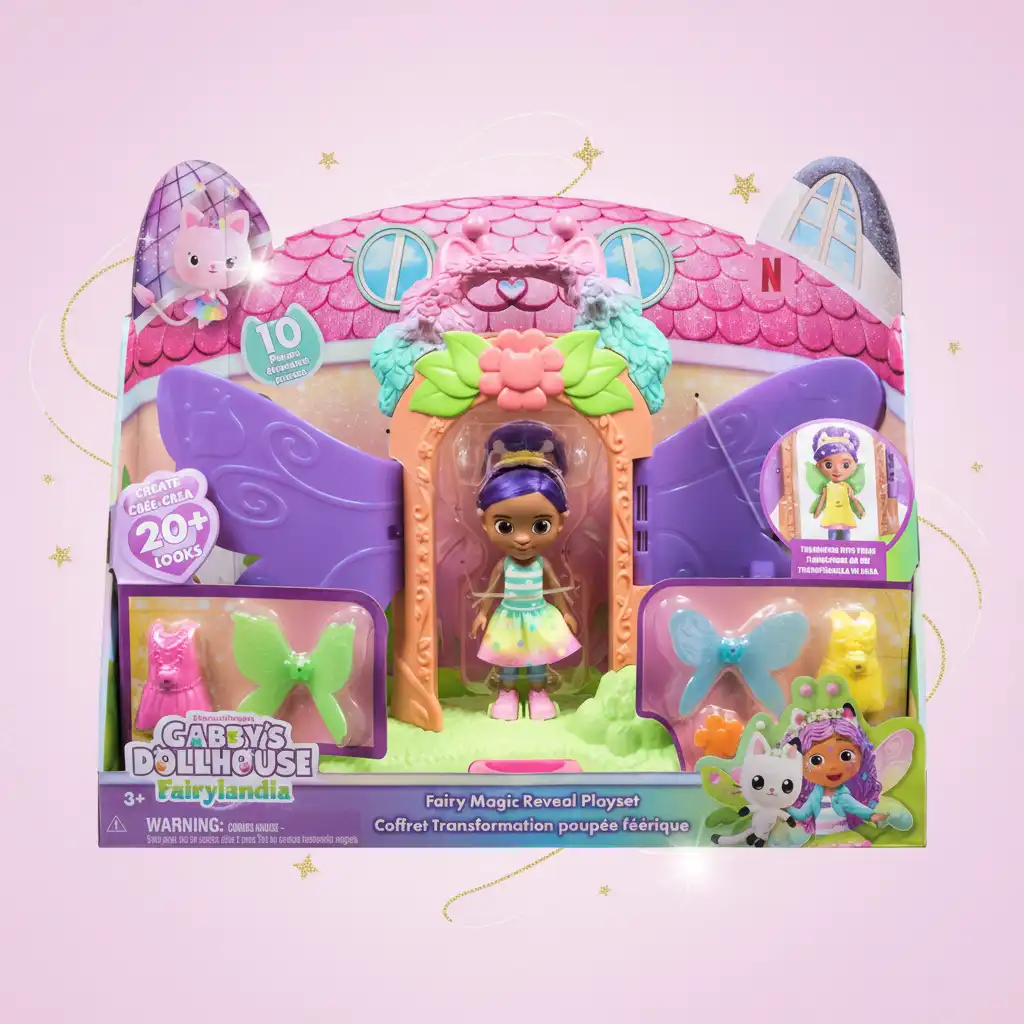 Bambola Gabby dettagliatamente realizzata con accessori magnetici per un gioco facile.